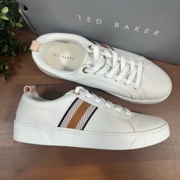 Ted Baker Women's Pink White Leather Sneakers Size 8.5 - Picture 1 of 9